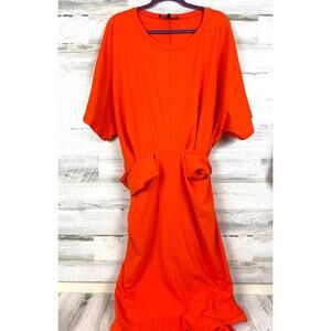 ELOQUII Women’s Plus 22 Orange Cross Front Flutter Sleeve Cotton Maxi Dress NEW